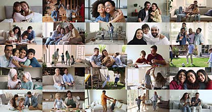 Collage of diverse families spend priceless time together