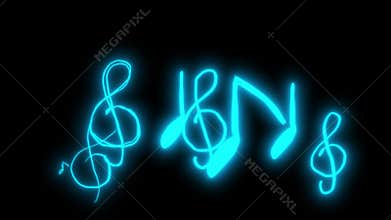 Animation of multi-colored neon music notes on a black screen.
