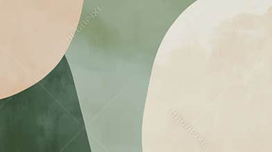 Minimalist abstract background with organic shapes in green and beige, featuring a textured, painterly effect. Perfect