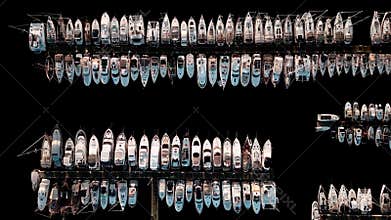 Aerial View on Blue Water of Summer Sea and Boats or Yachts in Ocean Harbour
