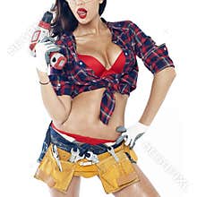 Beautiful young brunette in a plaid shirt