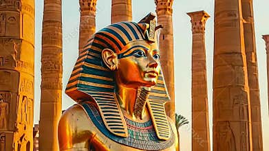 Portrait of the great Egyptian god-Pharaoh Tutankhamun in the temple of Thebes, Egypt.