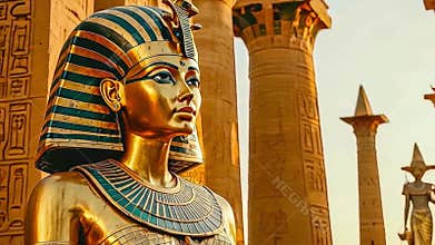 Portrait of the great Egyptian god-Pharaoh Tutankhamun in the temple of Thebes, Egypt.