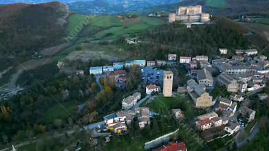 Erial view of the medieval village of San Leo nel Montefeltro