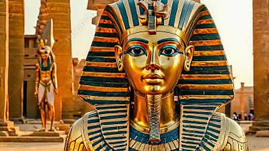 Portrait of the great Egyptian god-Pharaoh Tutankhamun in the temple of Thebes, Egypt.