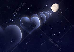Valentine's day background with hearts, moon and stars