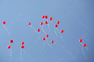 Red balloons in the sky