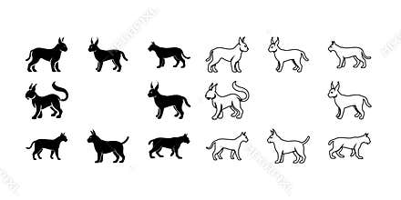 lynxes boar silhouette set vector illustrations