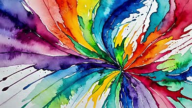 Lively and dynamic watercolor abstraction in a rainbow color spectrum