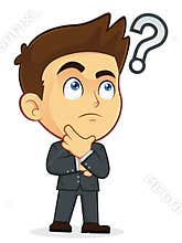 Businessman Touching Chin with Question Mark