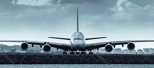 Airbus A380 jet airliner - front view