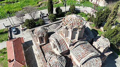 Aerial view of the Church of the Holy Apostles in Thessaloniki