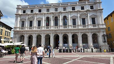 Bergamo, Italy. The Old town. View of the old square and the public library
