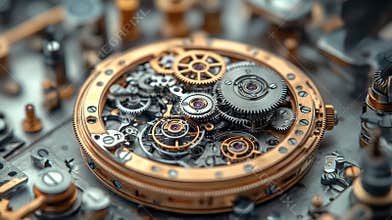 Steampunk-inspired macro of intricate clock gears