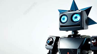A robot with a blue face and a blue star on its head