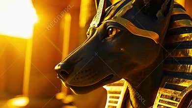 Ancient Egyptian mythical god Anubis in the form of a black jackal