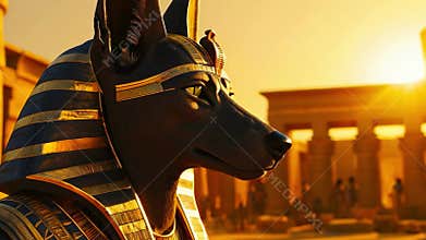 Ancient Egyptian mythical god Anubis in the form of a black jackal