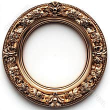 A well-lit, vintage or classical circular frame with intricate designs of flowers and swirls, possibly made of brass or