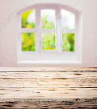 Empty scrubbed clean rustic wooden kitchen table