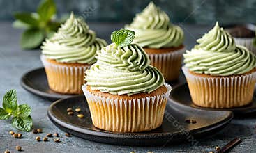 Light and airy cupcakes with mint green frosting
