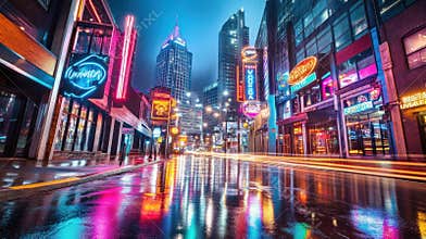 Neon Nightscape: Nashville Rain
