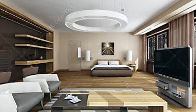 Luxury bedroom interior in daylight