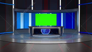 3D Virtual TV Studio News, Backdrop For TV Shows .TV On Wall.3D Virtual News Studio Background