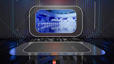 3D Virtual TV Studio News, Backdrop For TV Shows .TV On Wall.3D Virtual News Studio Background