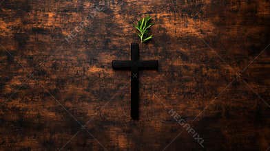 Rustic wooden cross with visible grain texture on background clipart