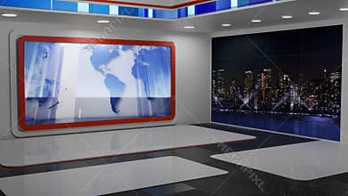 3D Virtual TV Studio News, Backdrop For TV Shows .TV On Wall.3D Virtual News Studio Background