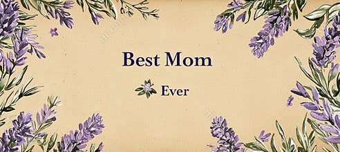 Hand-Drawn Mother's Day Card with Lavender Sprigs and Kraft Paper Texture for Greeting Design