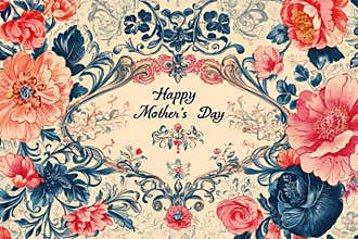 Vintage-Inspired Mother's Day Card with Intricate Floral Borders for Elegant Holiday Greetings