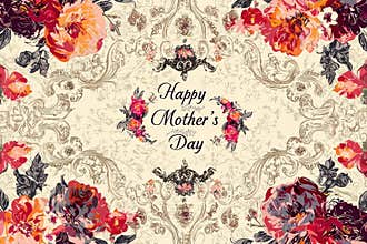 Vintage-Inspired Mother's Day Card with Floral Borders and Lace Detailing for Elegant Celebrations