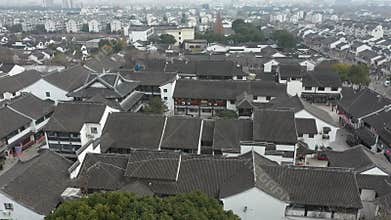 Aerial view of Urban Ancient Architecture and Street View, Suzhou city Jiangsu province China