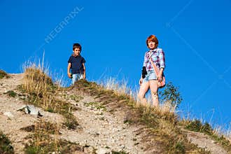 French family trekking in Haute Savoie