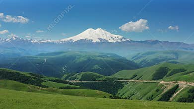 Mount Elbrus and hills Caucasus mountains
