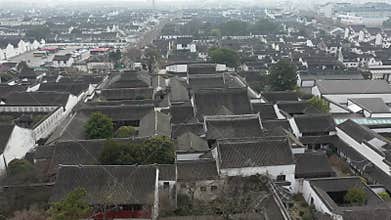 Aerial view of Urban Ancient Architecture and Street View, Suzhou city Jiangsu province China