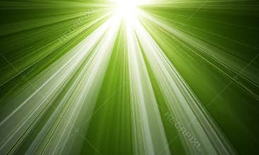 Radiant green light beams radiating from a central point
