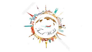 Travel architecture landmarks of the world on white background