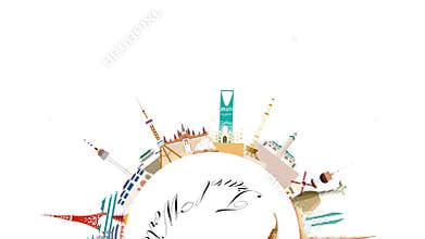 Travel landmarks around the world, vacation, sightseeing animation banner with (4K) .