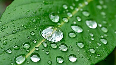 Water droplets on leaf, macro shot, nature's detail, freshness stock footage generative AI
