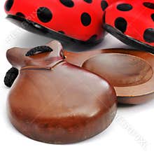 Castanets and typical dot-patterned flamenco shoes
