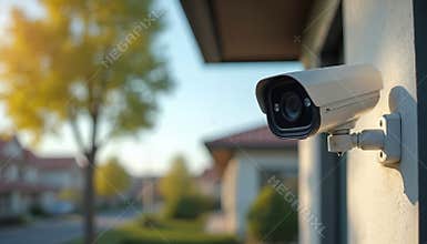 CCTV camera installed for remote house monitoring. Safety and security system. Surveillance cam, video control equipment for