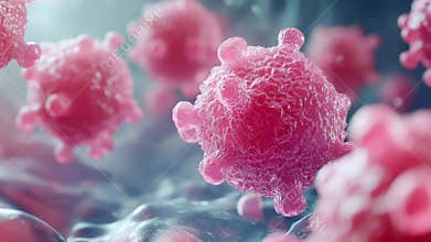 A highly detailed microscopic view of streptococcus cells in vibrant pink hues, emphasizing microbiology and science