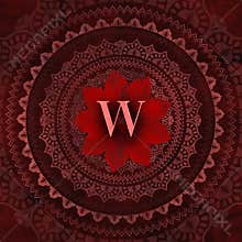 Vintage Red Letter W in Mandala Floral Pattern Frame