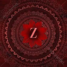 Vintage Red Letter Z in Mandala Floral Pattern Frame