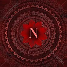 Vintage Red Letter O in Mandala Floral Pattern Frame