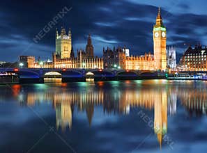 Big Ben and Houses of Parliament at evening, London, UK