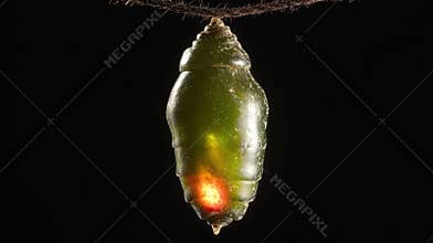 Chrysalis Dream A Green Cocoon Suspended Against Black, Hinting at Transformation