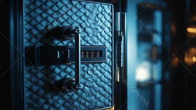 Expensive bottle of brandy displayed in luxurious safe at exclusive location caught under soft lighting